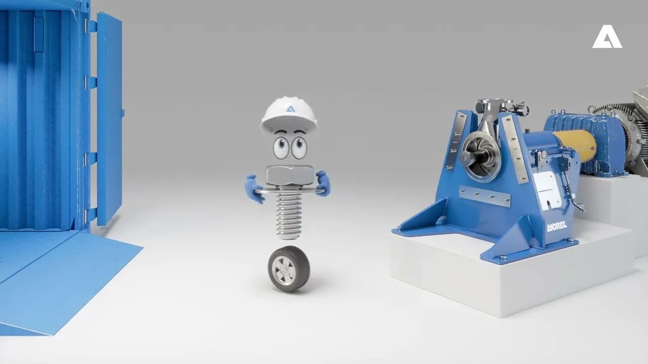 Andy Screw — animated Andritz service technician next to an LC refiner