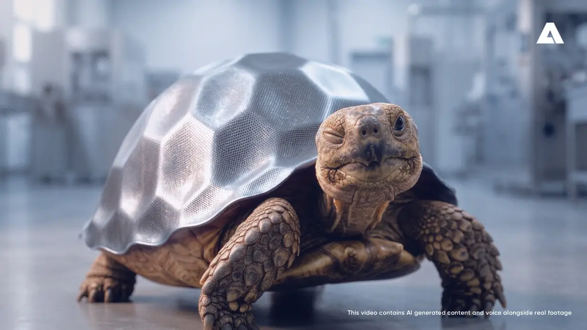 Schildkröte mit Panzer aus PolyHex™ — der Schlusspunkt der Produktanimation