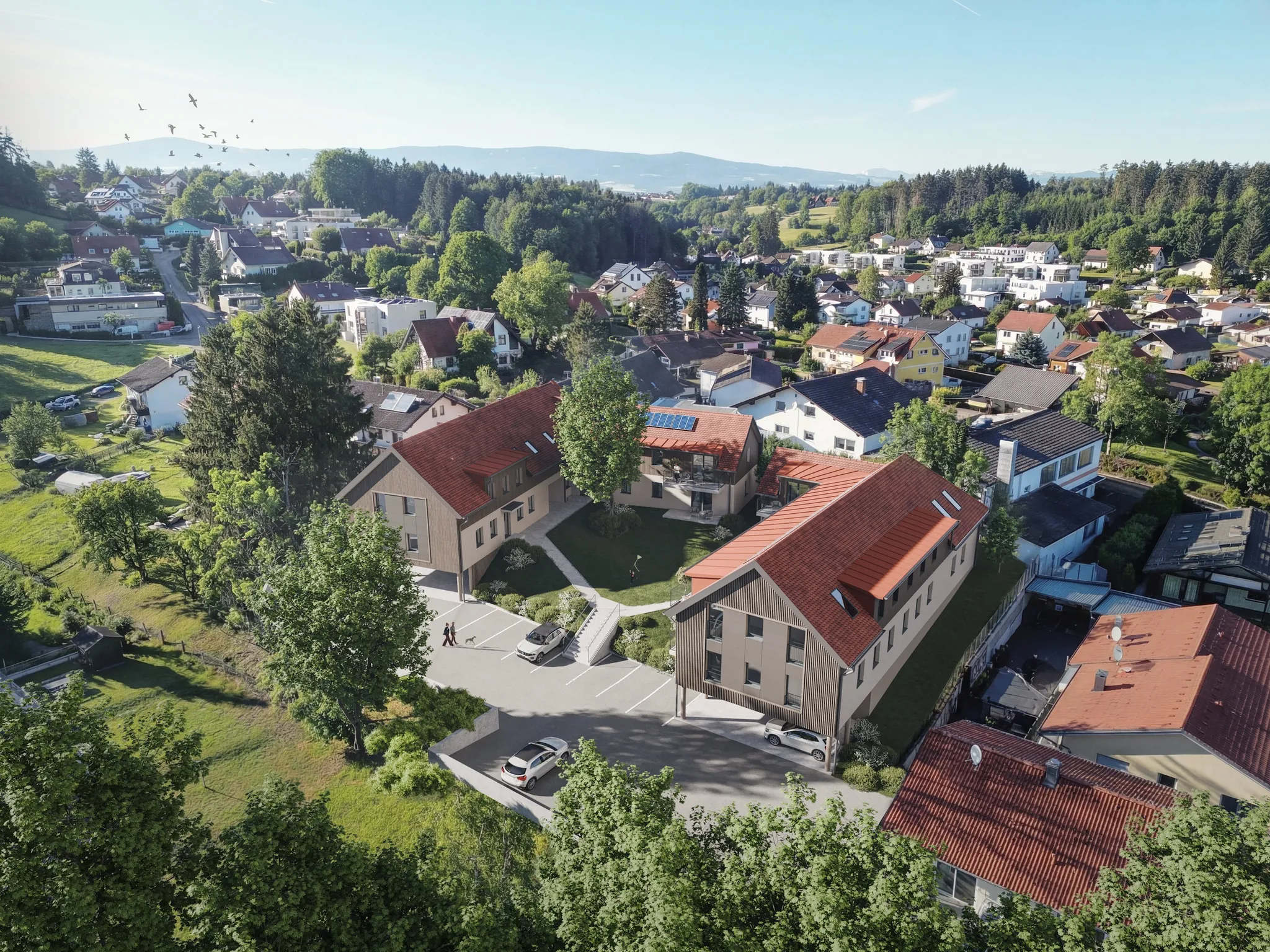 Wohnbau Lannach — Luftaufnahme 3D Visualisierung