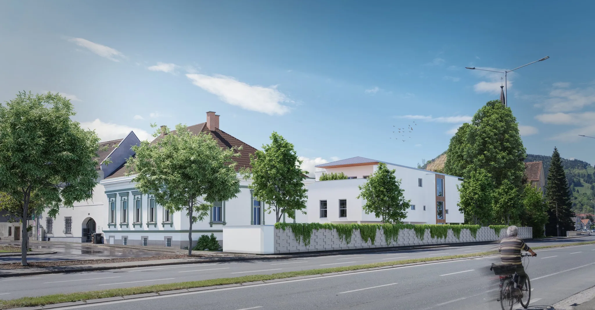 Massenbergstraße Leoben — Wohnbau-Straßenansicht 3D Visualisierung