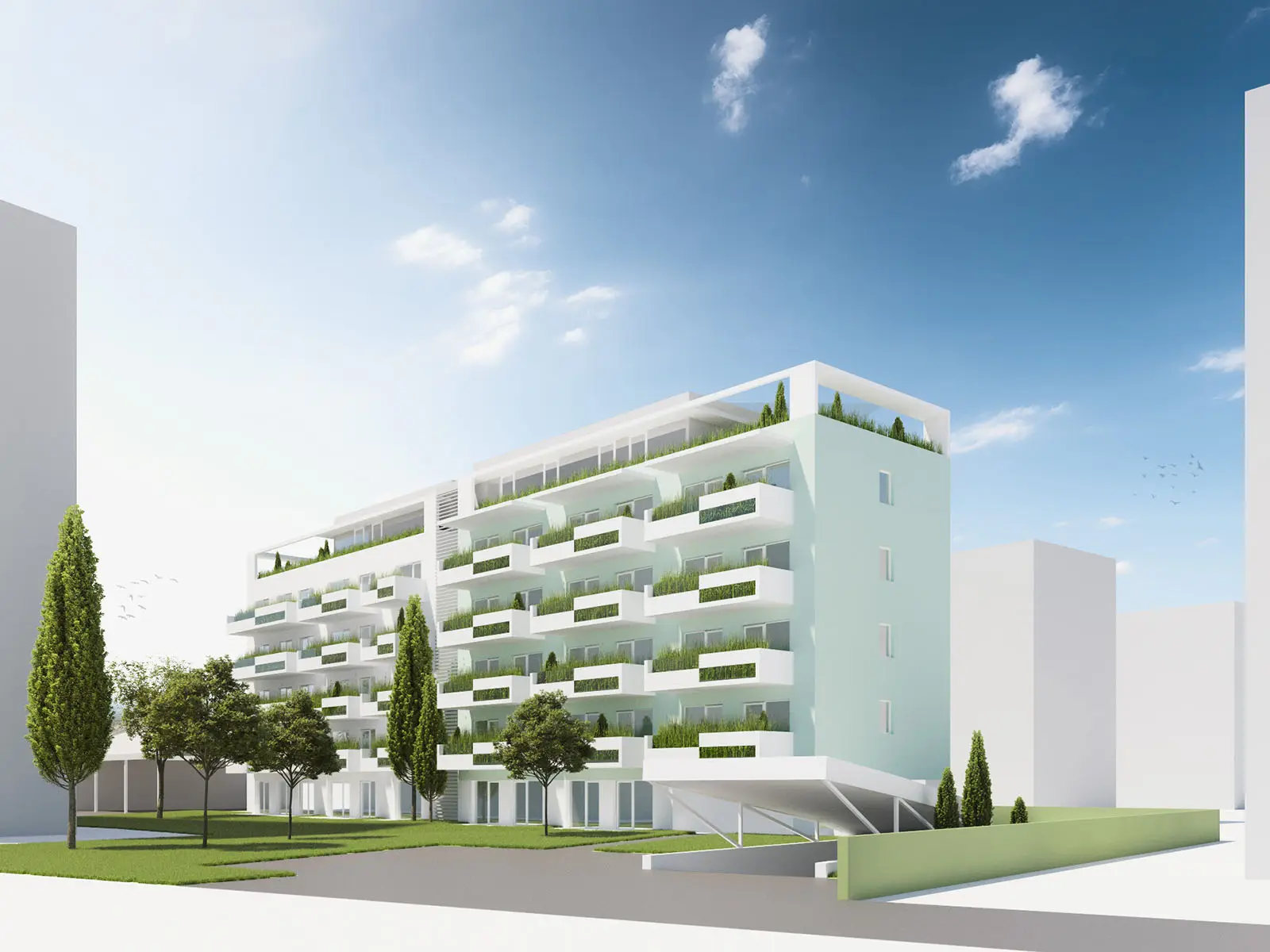 EVG Graz — Wohnbau-Mehrfamilienhaus 3D Visualisierung