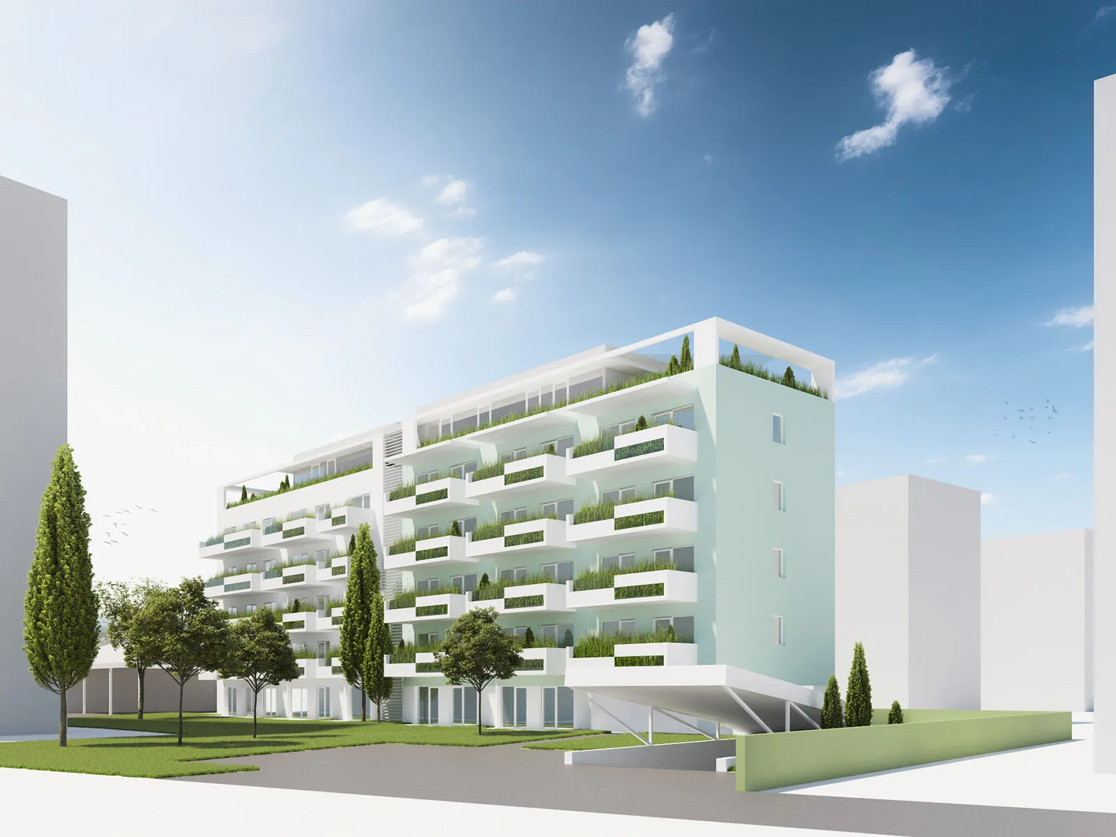 EVG Graz — Wohnbau-Mehrfamilienhaus 3D Visualisierung