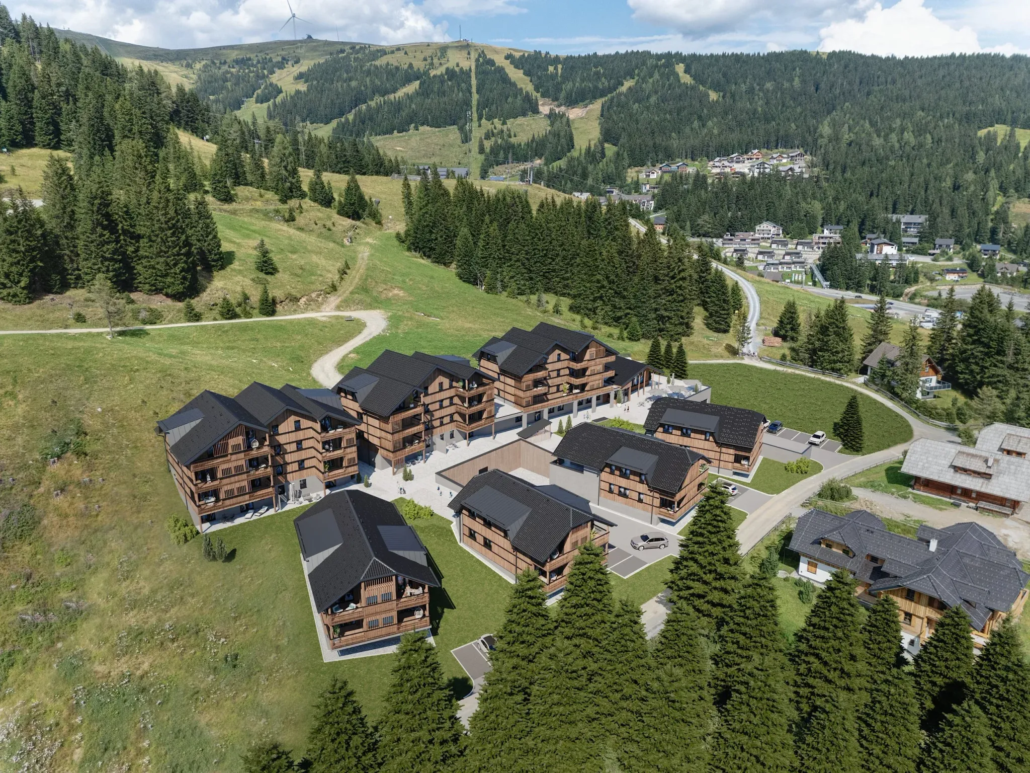 Almappartements Lachtal — Luftbild mit 3D Visualisierung