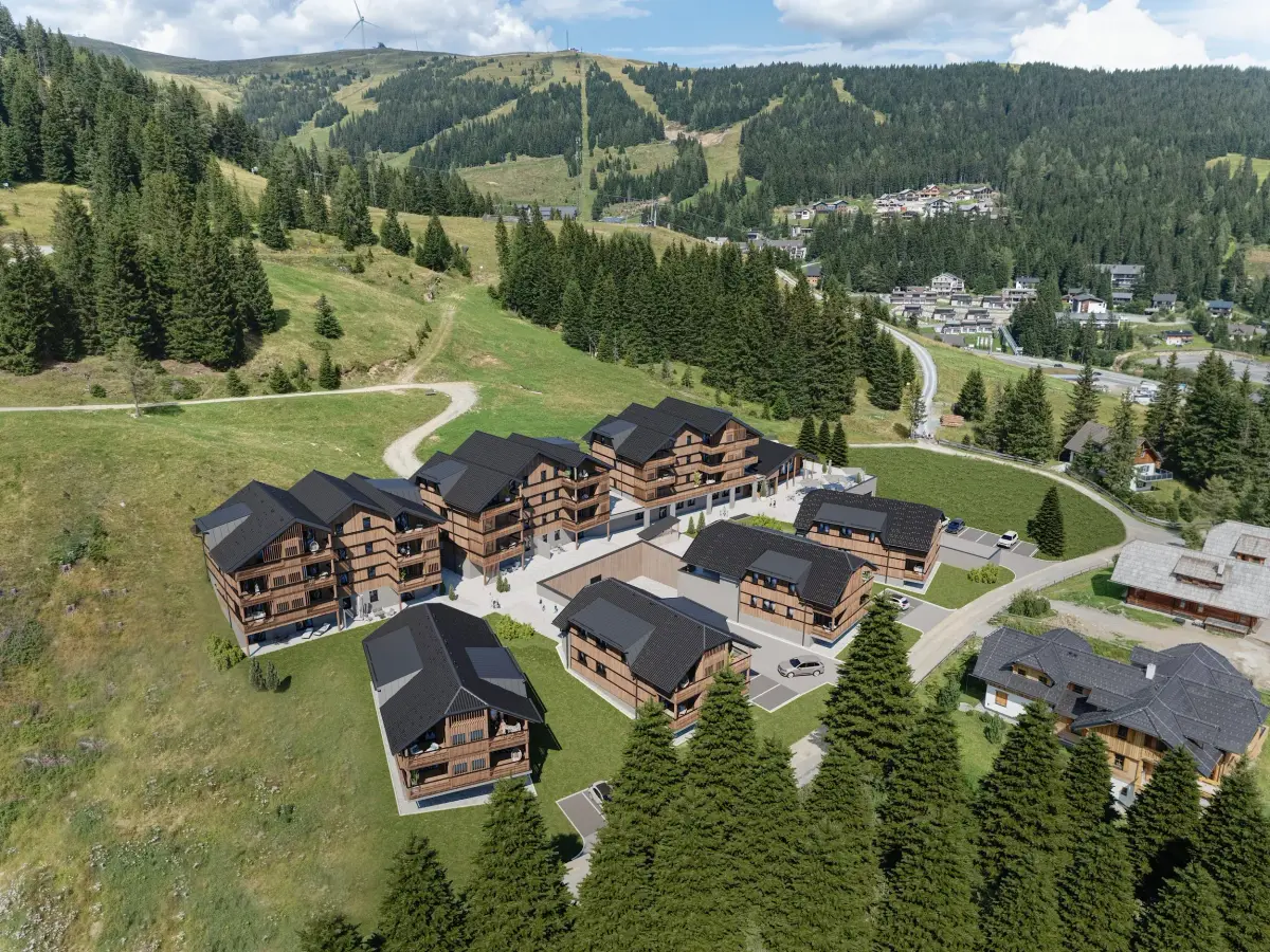 Almappartements Lachtal — aerial view with 3D visualization