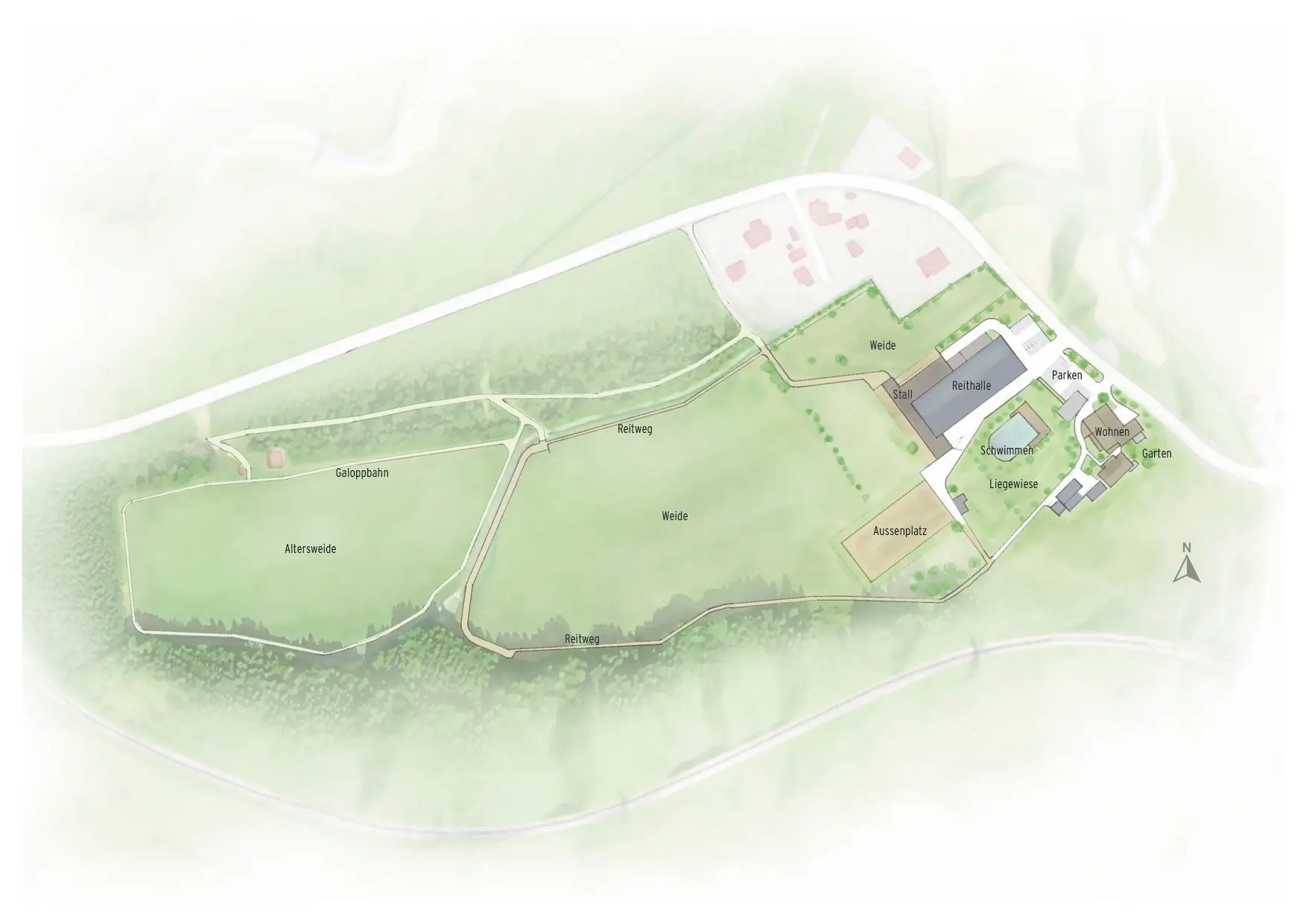 Gut Rosenbach — site plan illustration by Peter Schaffer
