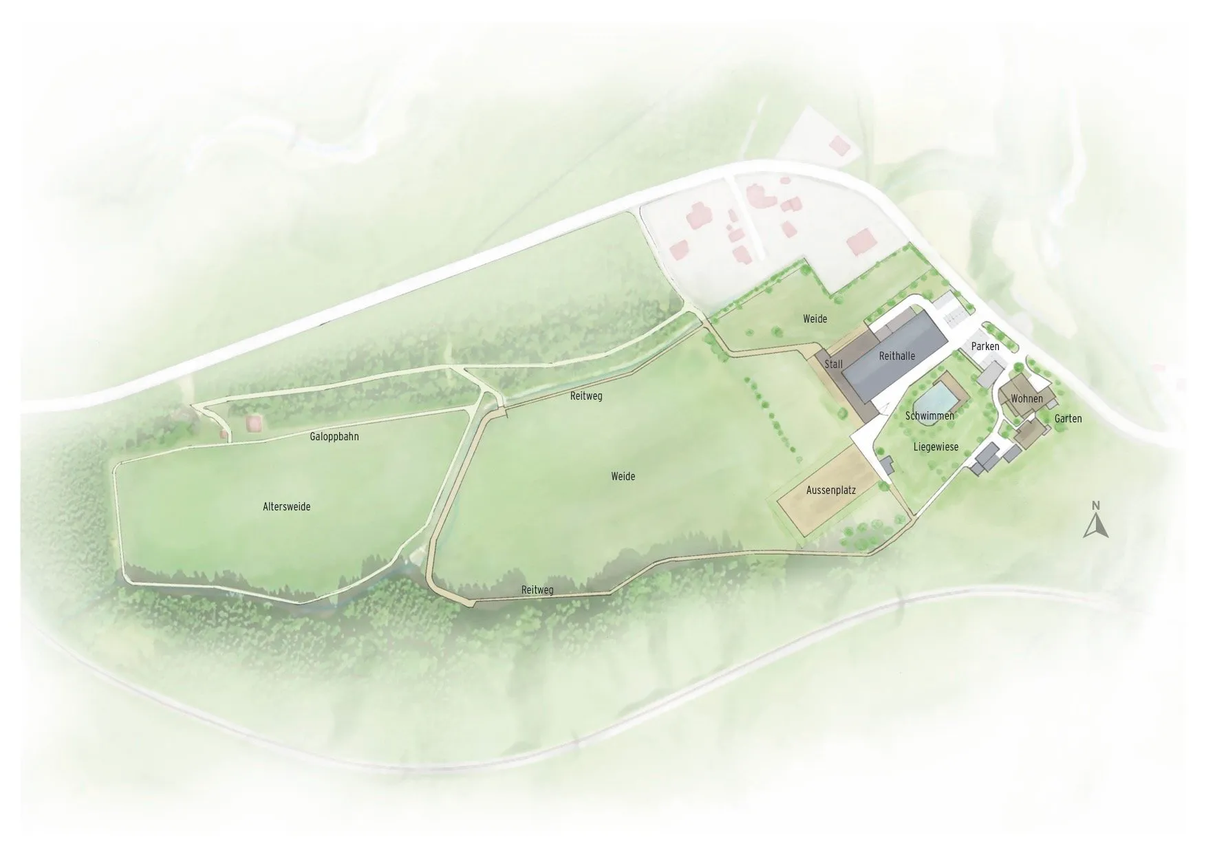 Gut Rosenbach — site plan illustration by Peter Schaffer