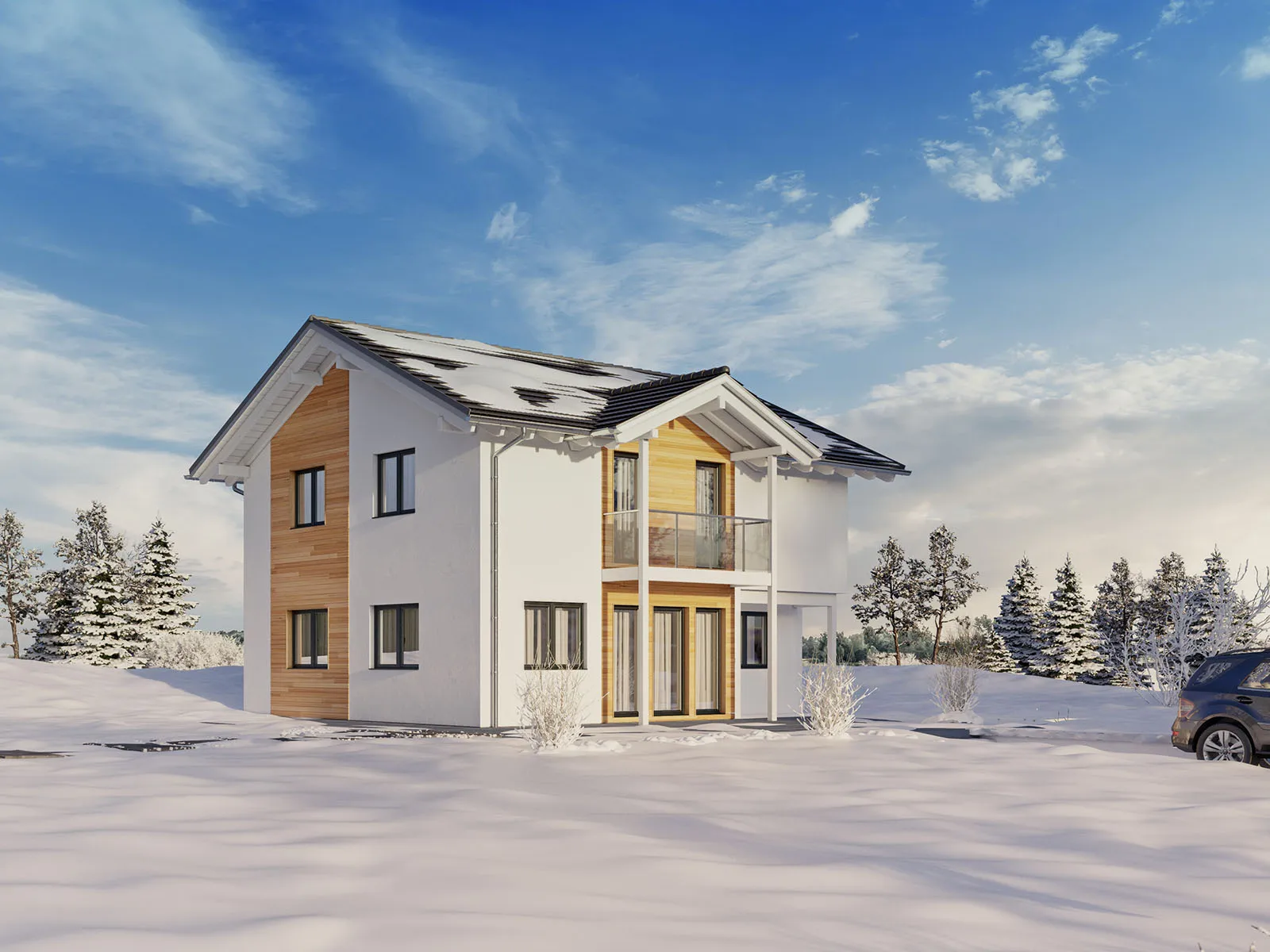 Haas Fertigbau Häuser 2017 — Einfamilienhaus-Kataloge Außenansichten 3D Visualisierung