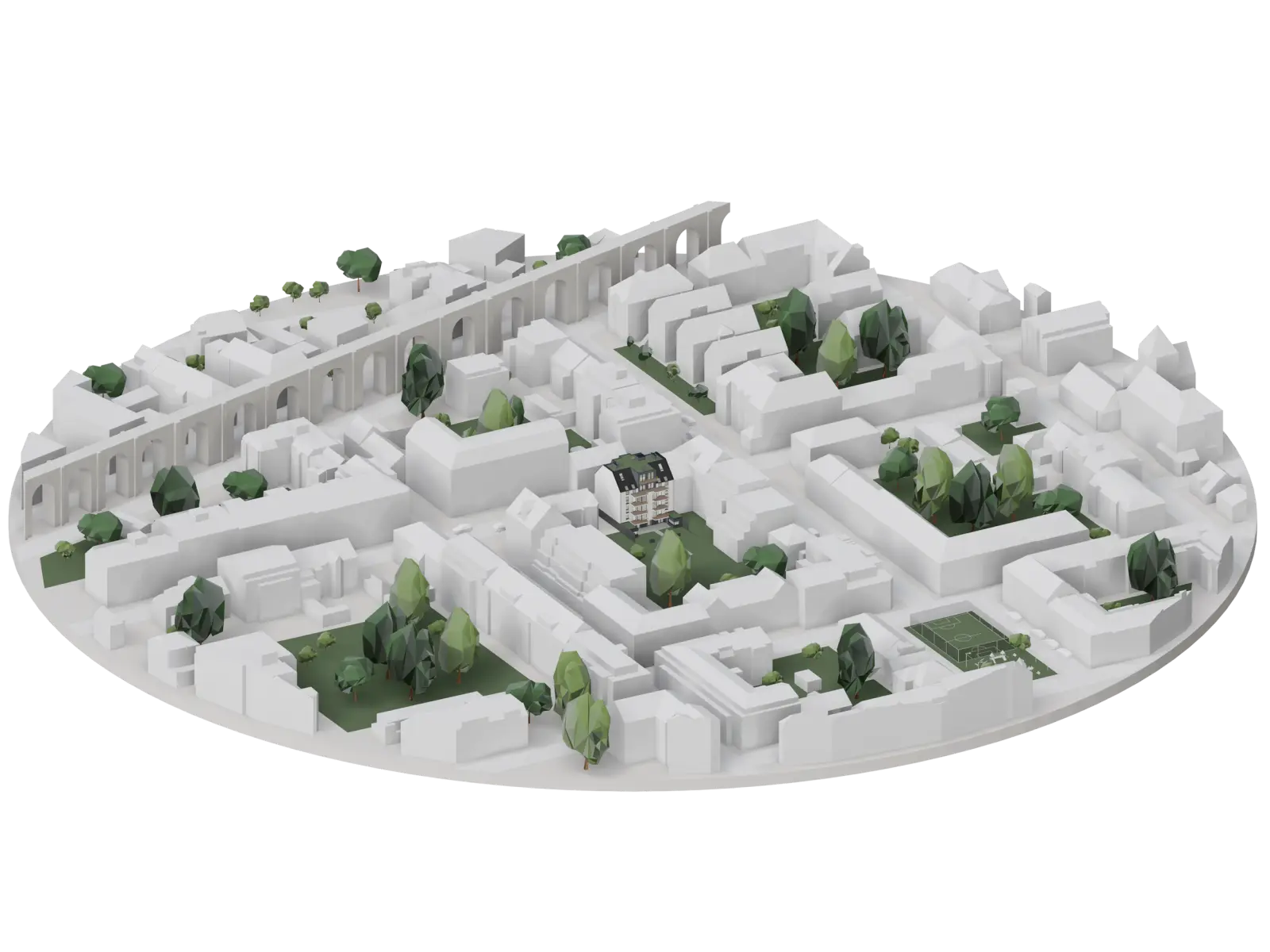 Drehbares 3D-Gebäudemodell eines Wohnprojekts im interaktiven Wohnungsfinder (Immo Viewer)