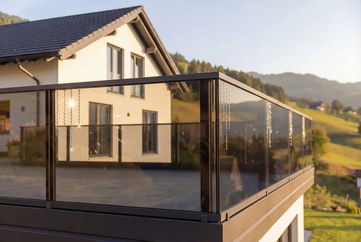 Leeb Balkone — Glasgeländer mit Kristalldekor am Wohnhaus, Produktvisualisierung