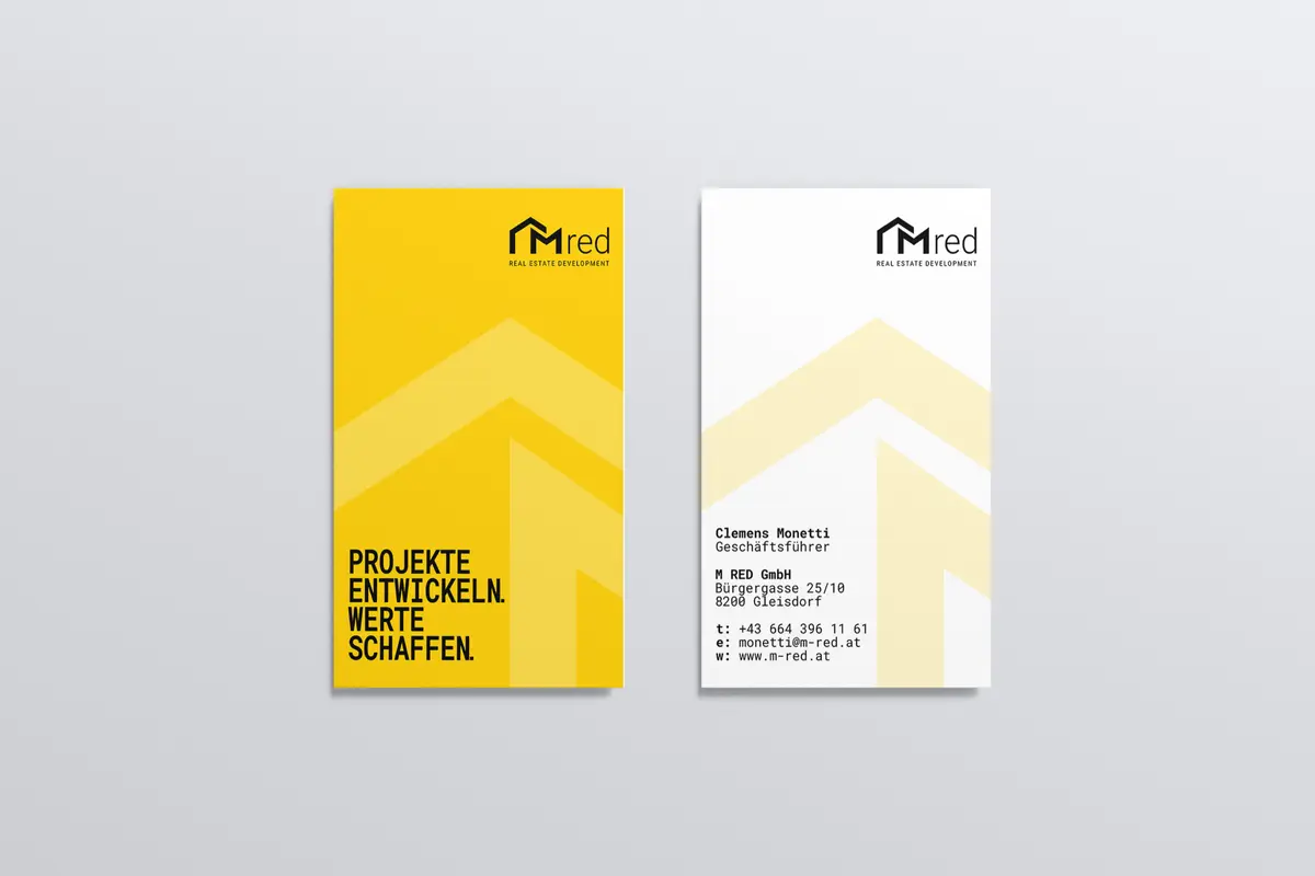 M RED — business cards, front and back