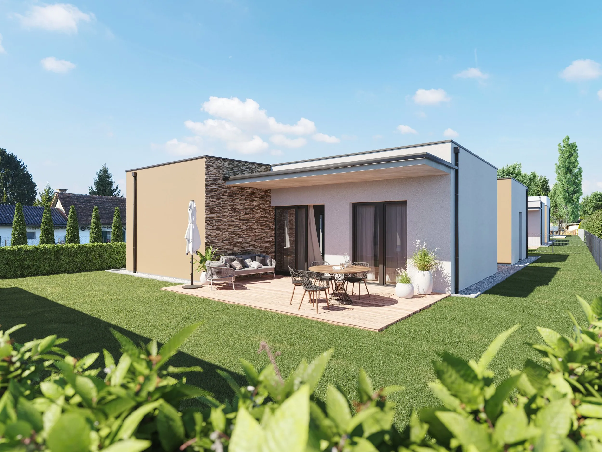 Strass residential development — garden view 3D visualisation