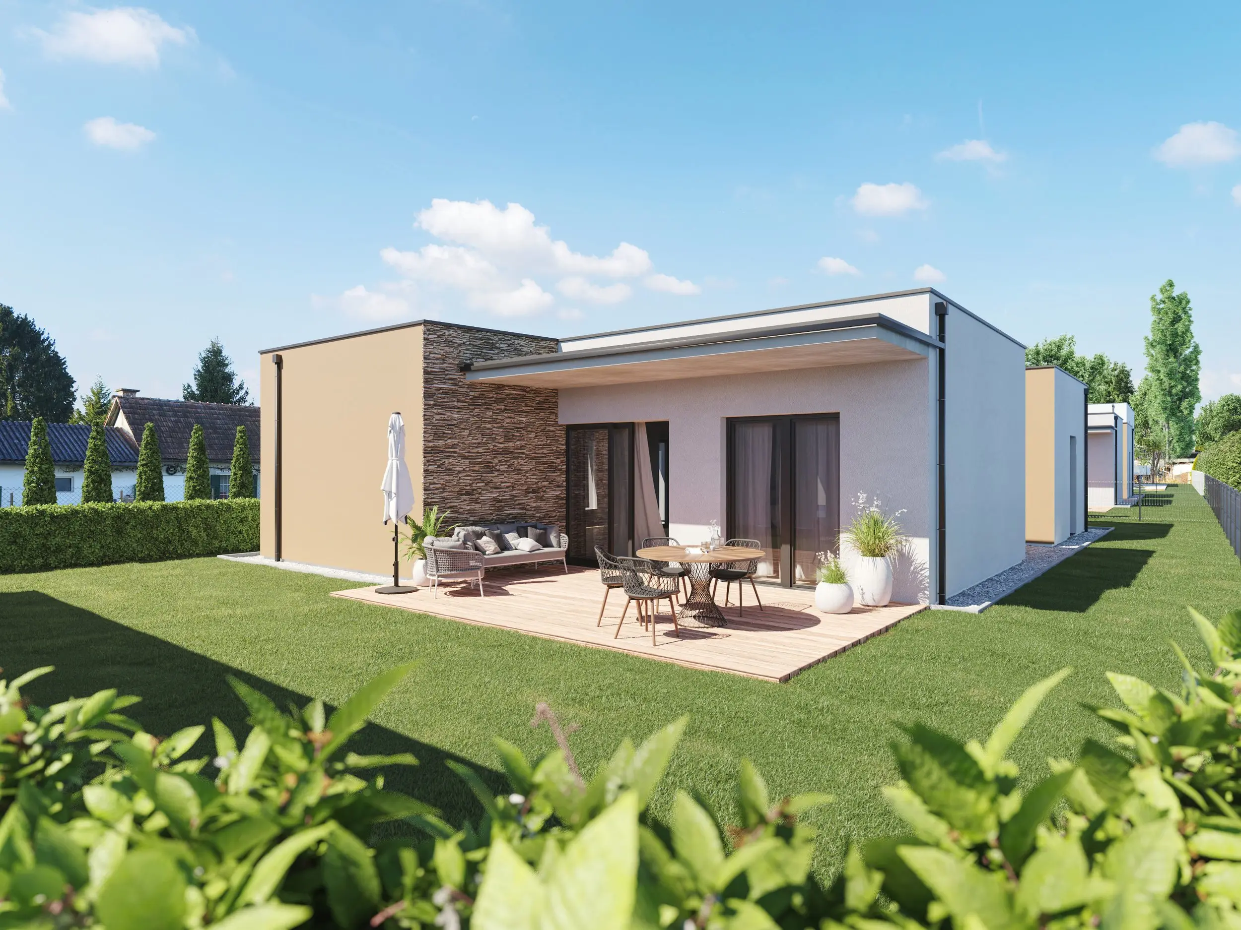 Wohnanlage Strass — Gartenansicht 3D Visualisierung