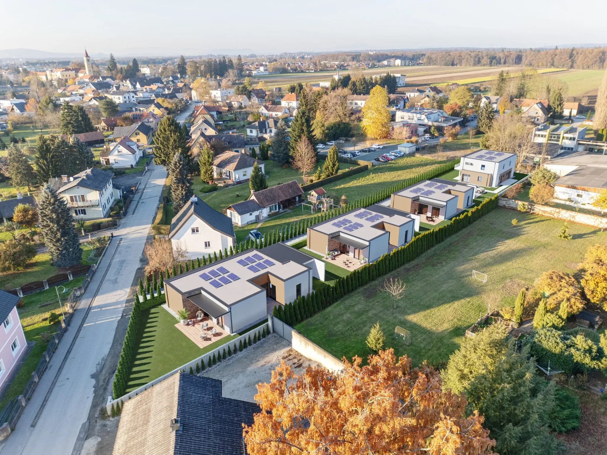 Wohnanlage Strass — Luftansicht 3D Visualisierung