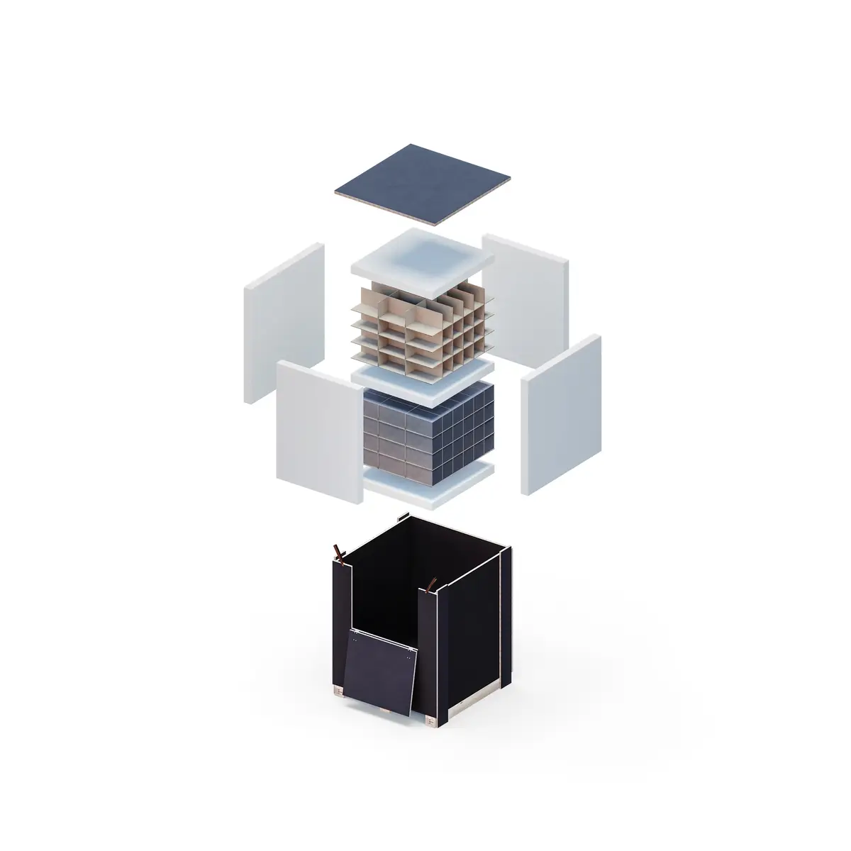 P&P Industries shipping crate — exploded rendering, second view