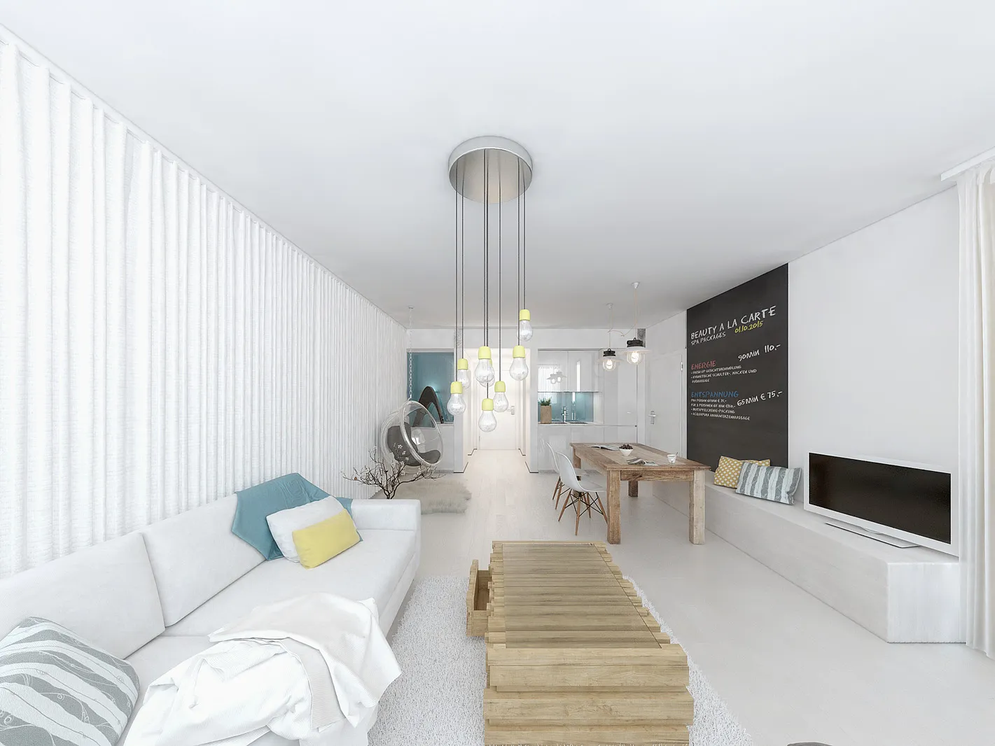 Relax Suite Modern — Wohnzimmer mit Designermöbeln und Tafel-Highlight