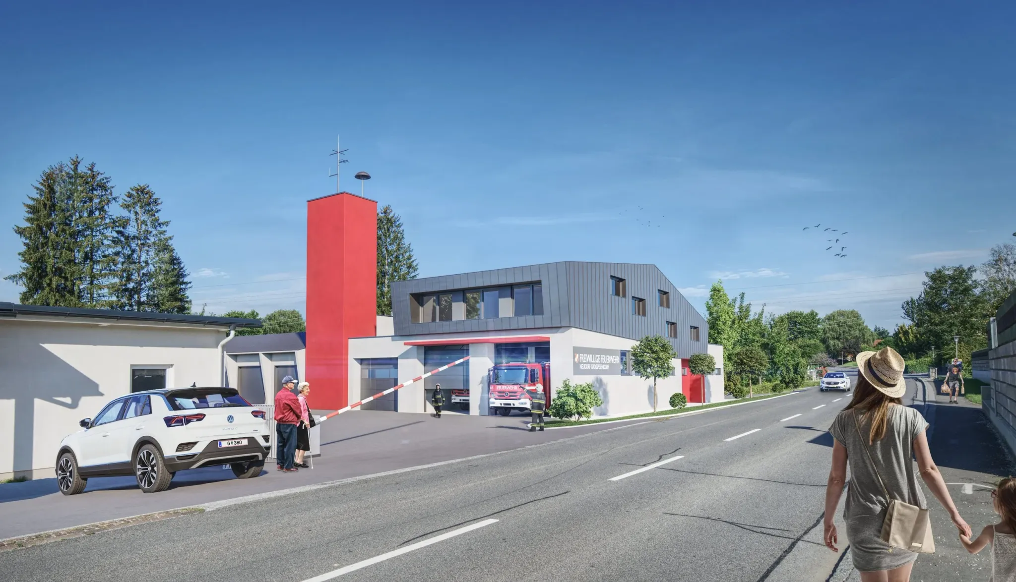 Rüsthaus Neudau Oststeiermark — Feuerwehrgebäude Außenansicht 3D Visualisierung