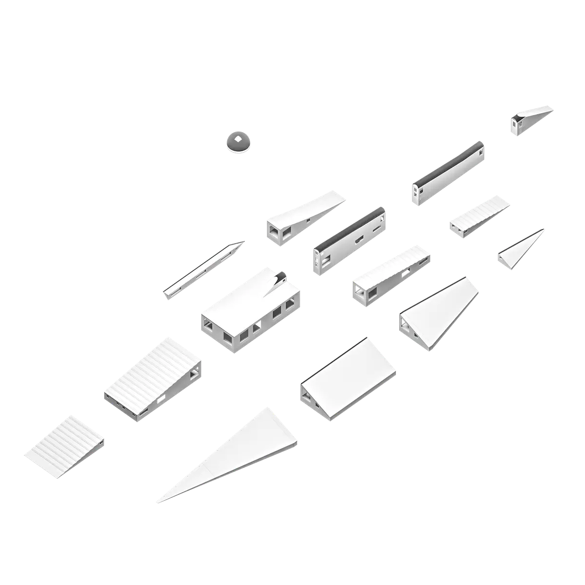 Shape Obstacle — Explosionsdarstellung der Einzelteile, axonometrisch