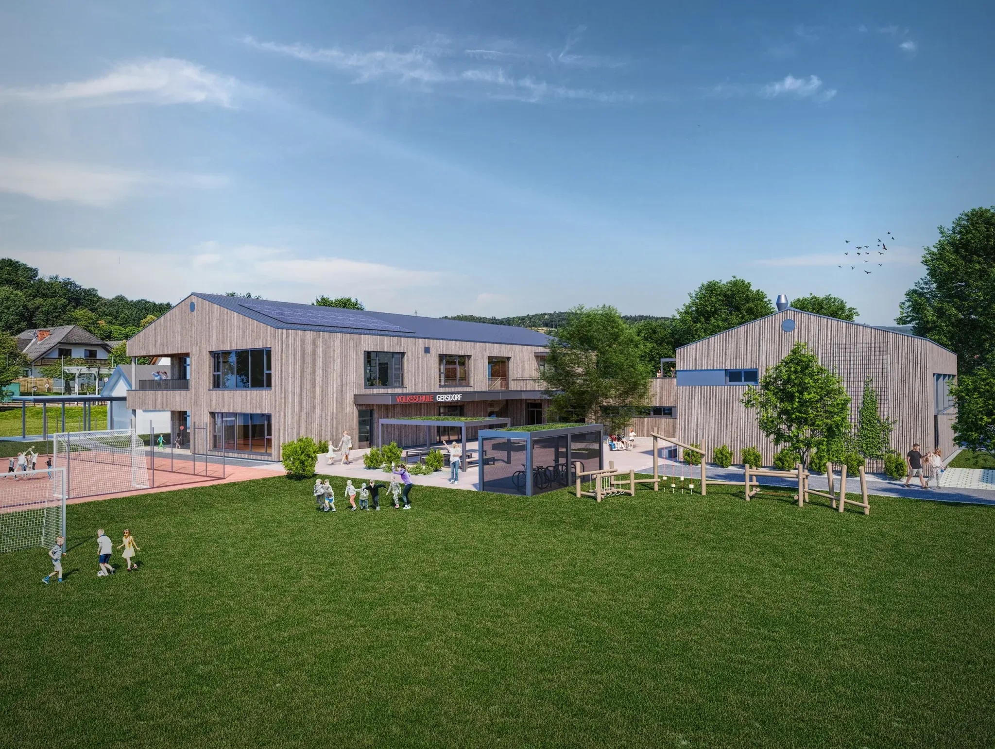 Volksschule Gersdorf Oststeiermark — Schulgebäude Wettbewerbsbeitrag 3D Visualisierung