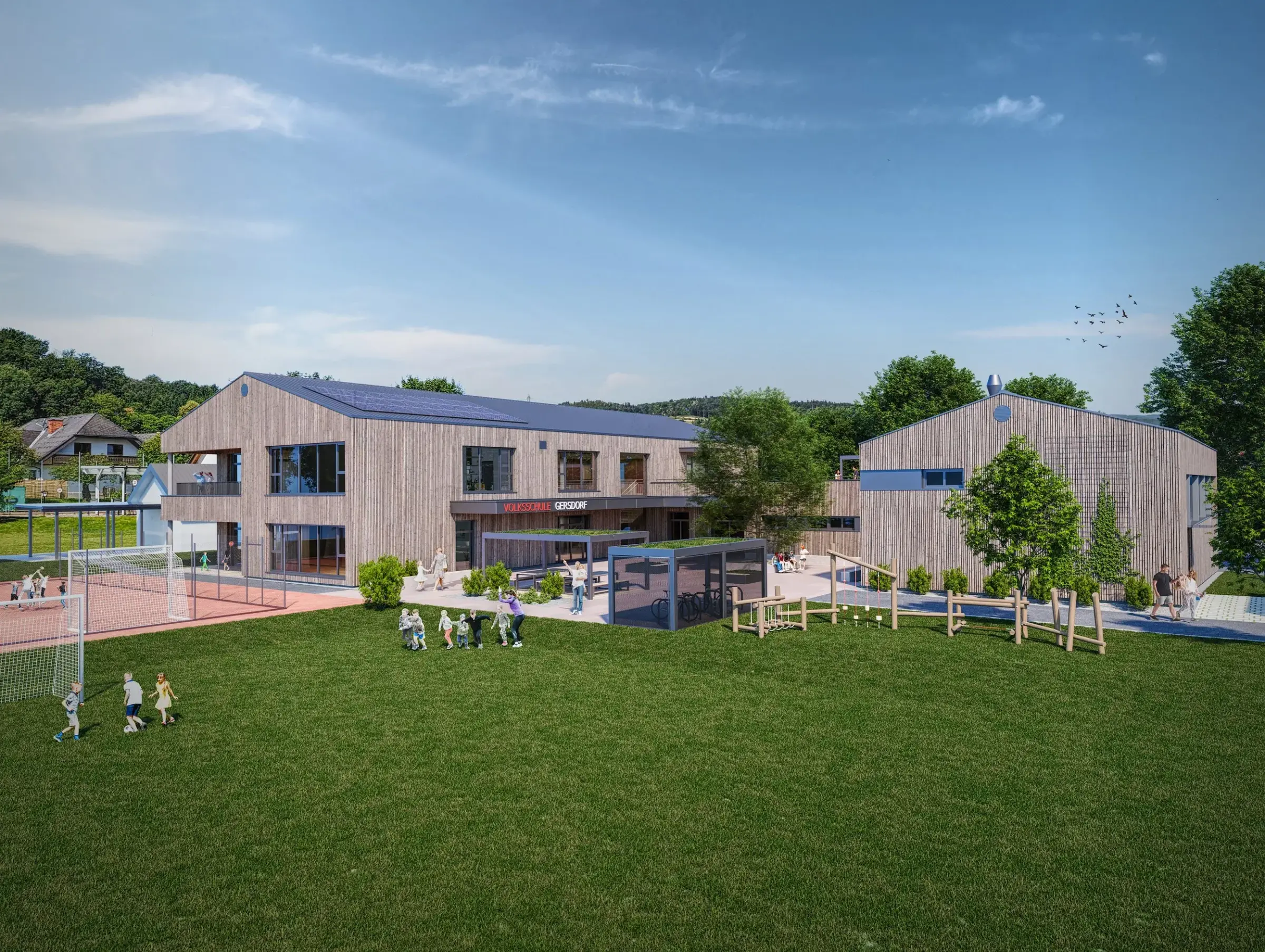 Elementary school Gersdorf Eastern Styria — school building competition entry 3D visualization