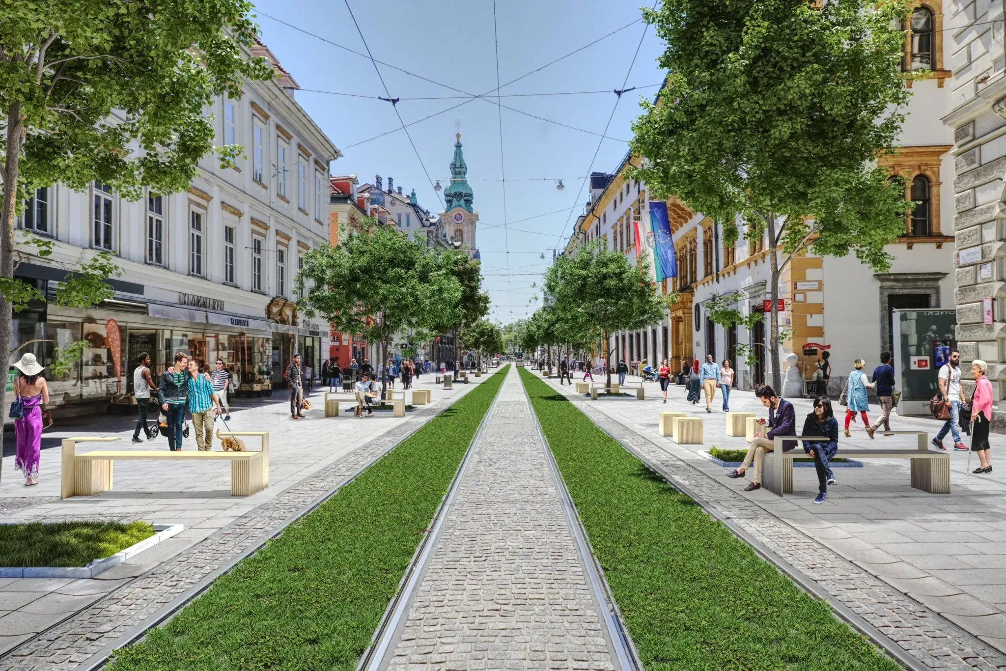 Stadt Allee Graz — Visualisierung der grünen Achse Herrengasse