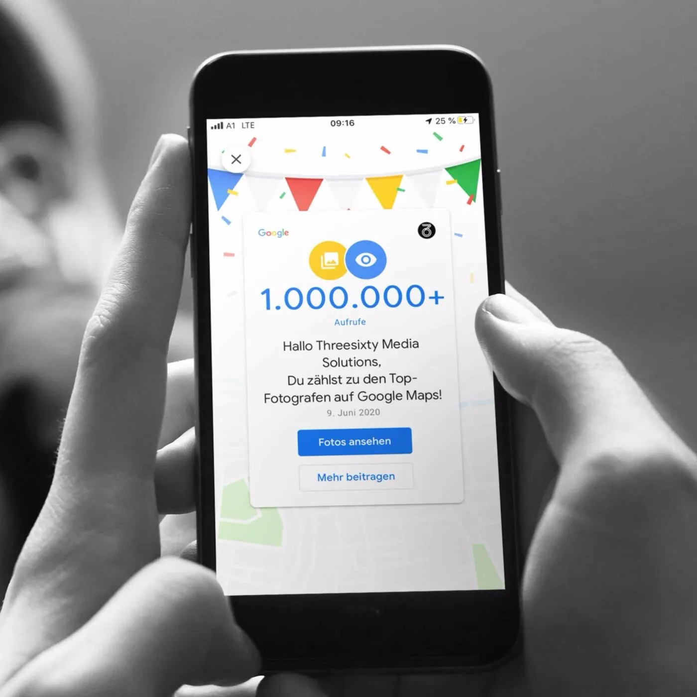 Google Maps Hinweis: 1.000.000+ Aufrufe für Threesixty Media Solutions, 9. Juni 2020