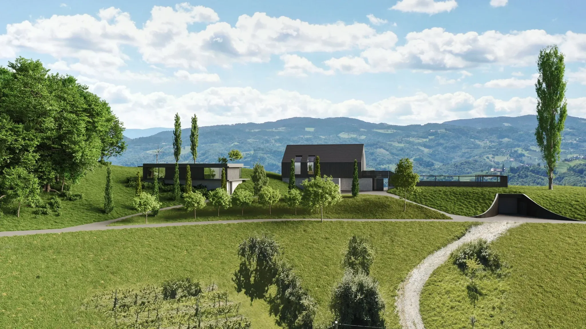 Villa S Südsteiermark — Einfamilienhaus mit Flachdach 3D Visualisierung