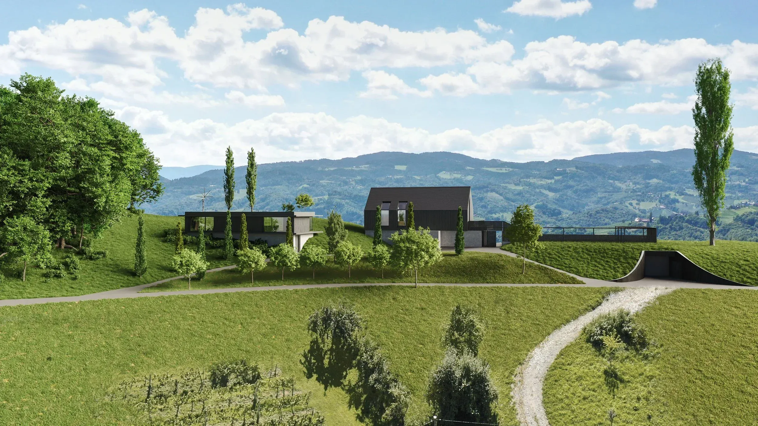 Villa S Südsteiermark — single-family home with flat roof 3D visualization