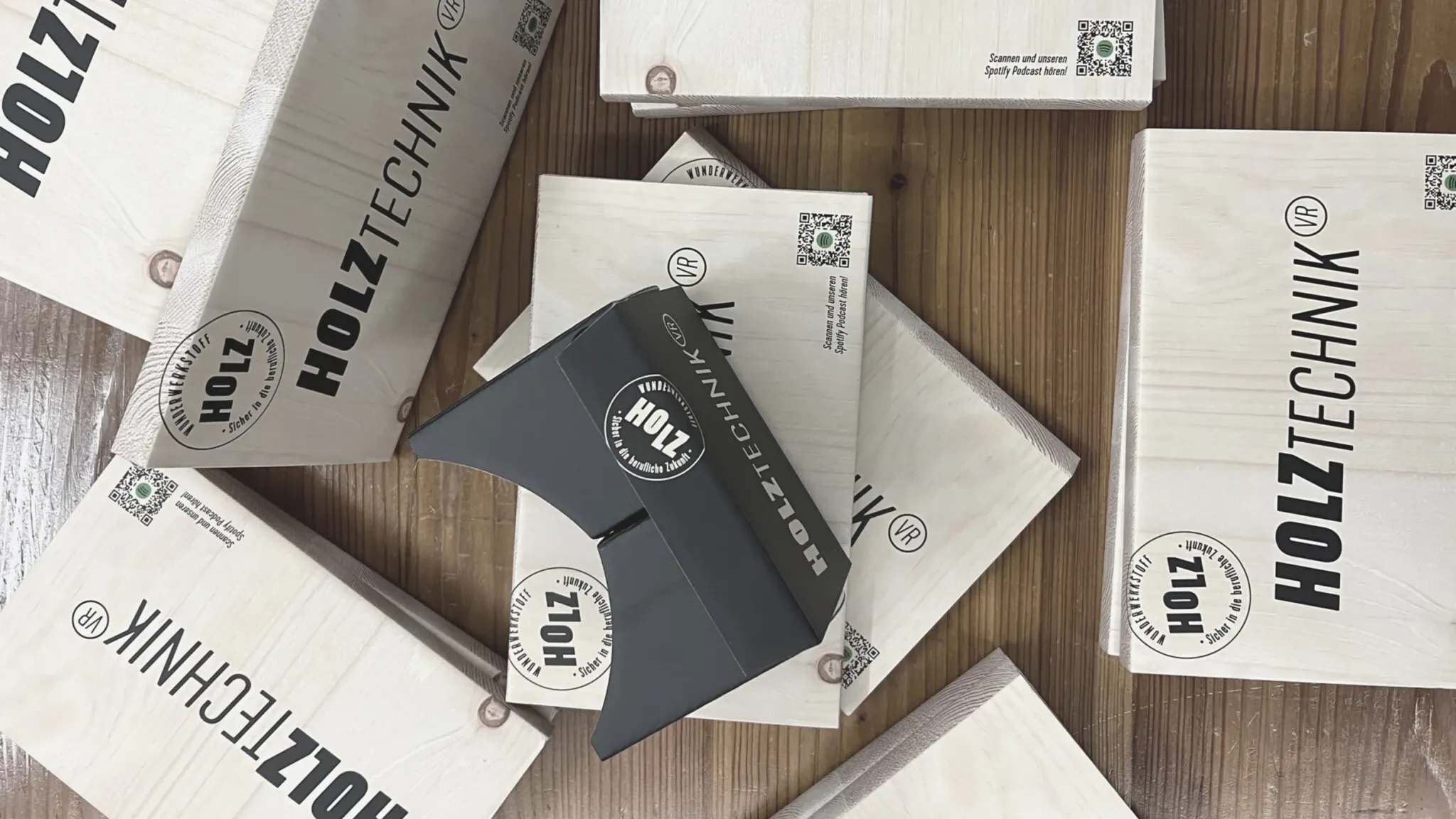WKO wood industry — branded Cardboard VR viewers for use at job fairs